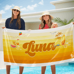 Serviette de plage surdimensionnée à rayures dégradées personnalisée avec nom Cadeau d'anniversaire pour la famille ou un(e) ami(e)