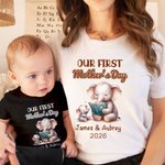 Personalized Our First Mother's Day Cute Animal 100% Cotton Baby Bodysuit Mom T-shirt with Name and Year Baby Shower Gift for Baby Mom