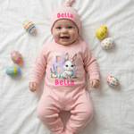 Personalizzato carino coniglietto di Pasqua 100% cotone Baby Romper Hat Blanket Outfit con confezione regalo e nome regalo di compleanno di Pasqua per il neonato