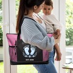 Personalized Cute Pink Blue Baby Footprint Tote Bag with Name and Year Baby Shower Birthday Gift for Baby New Mom