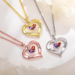 Collar personalizado de plata de ley con colgante en forma de corazón dos piedras de nacimiento y nombres grabados regalo de San Valentín para mujer