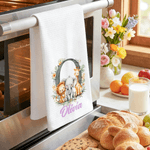 Personalized Cute Animal Waffle Weave Kitchen Towel with Name and Initial Baking Housewarming Gift for Kids