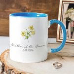 Personalized Birth Flower 11 oz 15 oz Ceramic Mug with Text and Date Bridal Shower Wedding Party Gift for Mom