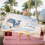 Personalized Marine Animal Quick Dry Oversized Microfiber Beach Towel with Name Beach Party Holiday Gift for Family Friends