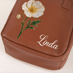 Personalized Birth Flower PU Leather Handheld Makeup Bag with Name Birthday Anniversary Gift for Women