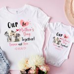 Personalised Our First Mother's Day Together Cute Animal 100% Cotton Baby Bodysuit Adult T-shirt with Name Birthday Gift for Baby Newborn Mom