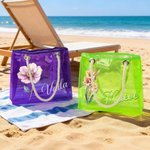 Personalized Birth Flower Neon Laser Clear Tote Bag with Name Birthday Mother's Day Gift for Women