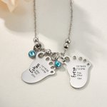Collier de pied de bébé gravé 1-3 avec annonce de naissance et pierre d'anniversaire Cadeau de douche de bébé pour enfant et nouvelle maman