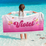 Serviette de plage surdimensionnée à rayures dégradées personnalisée avec nom Cadeau d'anniversaire pour la famille ou un(e) ami(e)