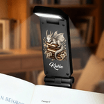 Personalized Vintage Book Floral Dragon LED Rechargeable Light Clip with Name Reading Accessory Daily Use Birthday Gift for Dragon Book Lovers