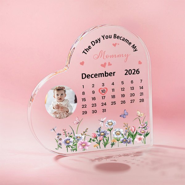 Calendario personalizzato Il giorno in cui sei diventata la mia mamma Targa in acrilico con foto Decorazione per la casa Festa della mamma Regalo di compleanno per la mamma Bambini