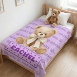 Personalized Cute Teddy Bear Paw Print Soft Throw Blanket with Name Home Decor Birthday Gift for Kids