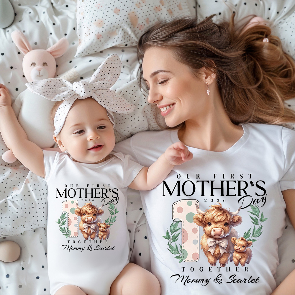 T-shirt assorti avec nom et année 1er cadeau de fête des mères pour bébé maman