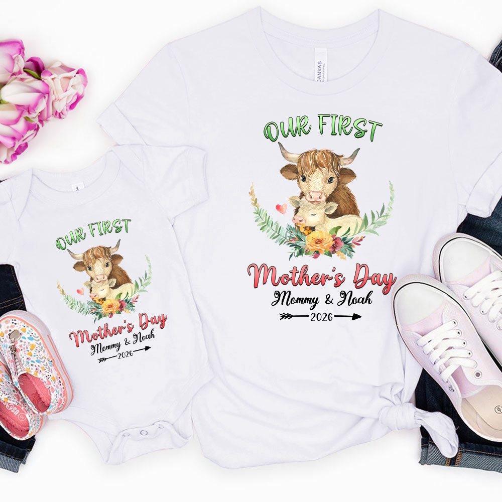 Personalized Our First Mother's Day Baby Onesie with Cute Animal and Name Mother's Day Gift for Newborn