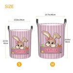 Personalized Cute Bow Hat Rabbit Stripe Storage Laundry Basket with Handle and Name Daily Use Easter Day Gift for Kids