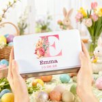 Personalised Cute Watercolor Easter Bunny Initial Biscuit Tin Box with Name and Date Easter Party Birthday Gift for Kids