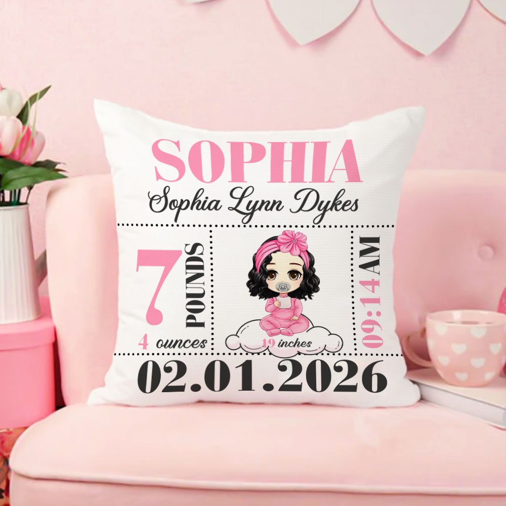 Personnalisé Cartoon Character Baby Birth Announcement Soft Throw Pillow Cover with Name Home Decor Baby Shower Gift for Newborn New Mom