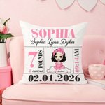 Personalized Cartoon Character Baby Birth Announcement Soft Throw Pillow Cover with Name Home Decor Baby Shower Gift for Newborn New Mom