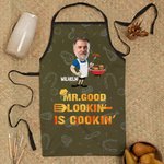 Personalisierte Grillschürze im Mr-Good-Lookin-Cookin-Design mit Gesicht und Namen Herrenschürze Vatertag Geburtstag Geschenk für Herren Grillmeister