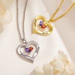 Collar personalizado de plata de ley con colgante en forma de corazón dos piedras de nacimiento y nombres grabados regalo de San Valentín para mujer