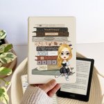 Personalizzato Personaggio dei cartoni animati Retro Books Custodia portatile per Kindle con nome Regalo di compleanno per gli amanti dei libri