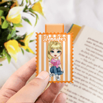 Personalized Cute Cartoon Character Striped Magnetic Bookmark Clip with Name Daily Use Book Club Birthday Gift for Bookworm Book Lover