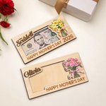 Personalized Birth Flower Happy Mother's Day Wooden Money Holder with Name Birthday Gift for Grandma Mom
