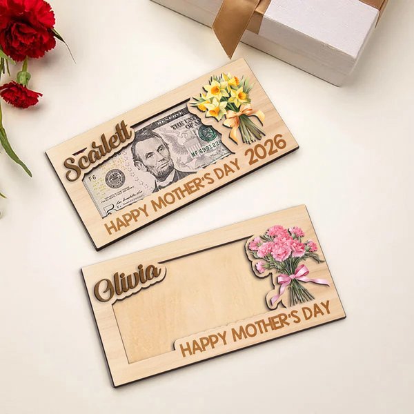 Portavalori in legno con nome e nome per la nonna e la mamma: fiore di nascita personalizzato per la festa della mamma
