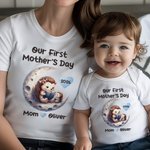 Personalized Mummy Baby Animals Moon Storytime 100% Cotton Baby Bodysuit Matching T-shirt with Name First Mother's Day Gift for Newborn New Mom
