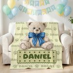 Personalized Cute Teddy Bear Paw Print Soft Throw Blanket with Name Home Decor Birthday Gift for Kids