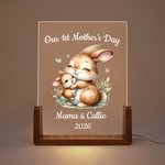 Personalized Parent-Child Animal Name LED Night Light with Wooden Base Our 1st Mother's Day Room Decor Birthday Gift for Mom Kids