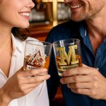 Bicchiere da whisky da 295 ml personalizzato in vetro con iniziali e motivo di rose - Regalo di San Valentino, anniversari e compleanni per coppie