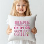 Personalized Cartoon Character Baby Birth Information Soft Throw Pillow Cover Home Decor Birthday Baby Shower Housewarming Gift for Newborn New Mom