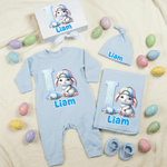 Personalizzato carino coniglietto di Pasqua 100% cotone Baby Romper Hat Blanket Outfit con confezione regalo e nome regalo di compleanno di Pasqua per il neonato