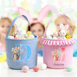Personalized Cute Easter Bunny Plaid Easter Basket with Name and Ruffles Eggs Hunting Party Easter Gift for Kids