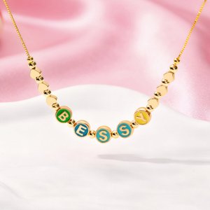 Personalised Colourful Enamel Letter Bead Necklace with Name and Heart Accent Dainty Jewellery Anniversary Birthday Gift for Her