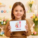 Personalised Cute Watercolor Easter Bunny Initial Biscuit Tin Box with Name and Date Easter Party Birthday Gift for Kids