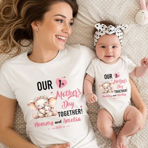 Personalised Cute Giraffe Fantasy Unicorn Animal Design 100% Cotton T-shirt Baby Bodysuit with Name 1st Mother's Day Birthday Gift for Baby Mom