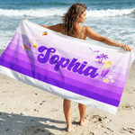 Serviette de plage surdimensionnée à rayures dégradées personnalisée avec nom Cadeau d'anniversaire pour la famille ou un(e) ami(e)