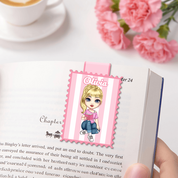 Personalized Cute Cartoon Character Striped Magnetic Bookmark Clip with Name Daily Use Book Club Birthday Gift for Bookworm Book Lover