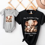 Personalized Cute  Animal Design Our First Mother's Day 100% Cotton Baby Bodysuit Adult T-shirt with Name Mother's Day Birthday Gift for Babies Moms