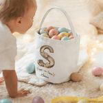 Personalized Cute Bunny Chick Easter Basket with Name and Initial Eggs Hunting Party Favor Happy Easter Gift for Kids