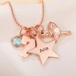 Personalized Star Heart Seahorse Ballerina Pendant Bead Chain Necklace with Birthstone Number and Engraved Name Birthday Gift for Girls Kids