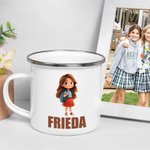 Personalisierte Emaille Tasse mit Cartoon Schulkind und Namen | 355 ml | Schultüte | Einschulung Schulanfang Geburtstag Geschenk für Jungen Mädchen