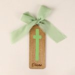 Personalized Ribbon Bow Bible Verse Cross Wooden Bookmark with Engraved Name Birthday Religious Baptism Gift for Family Christians