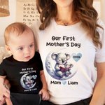 Personalized Mummy Baby Animals Moon Storytime 100% Cotton Baby Bodysuit Matching T-shirt with Name First Mother's Day Gift for Newborn New Mom