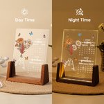 Personalized First Mom Now Grandma Birth Flower Calendar LED Night Light with Wooden Base Home Decor Mother's Day Gift for Mother Grandma