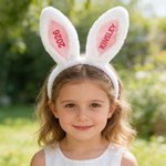 Personalised Cute Rabbit Ears Hairband with Embroidery Name and Year Easter Party Birthday Gift for Kids
