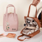 Personalized Birth Flower PU Leather Handheld Makeup Bag with Name Birthday Anniversary Gift for Women