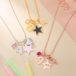 Personalized Star Heart Seahorse Ballerina Pendant Bead Chain Necklace with Birthstone Number and Engraved Name Birthday Gift for Girls Kids